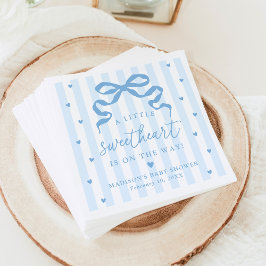 A Little Sweetheart Blue Bow Baby Shower Serviette