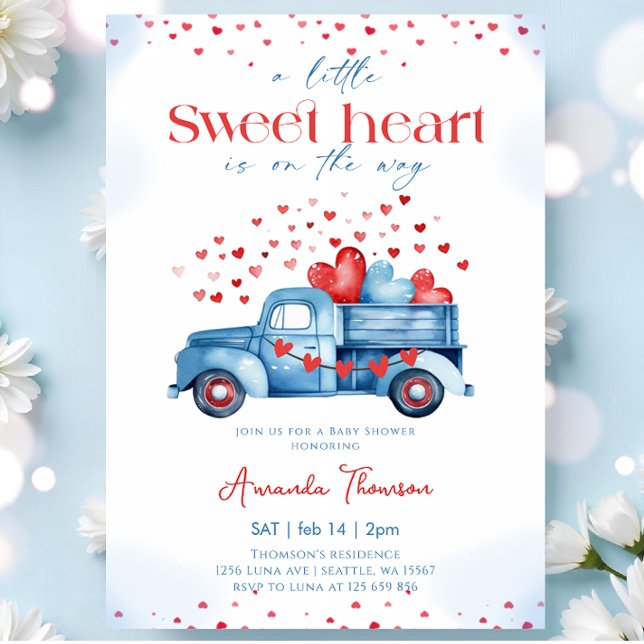 A little Sweetheart blue Truck Boy Baby Shower Einladung (Von Creator hochgeladen)