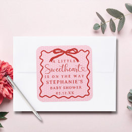 A Little Sweetheart Is On The Way Girl Baby Shower Quadratischer Aufkleber