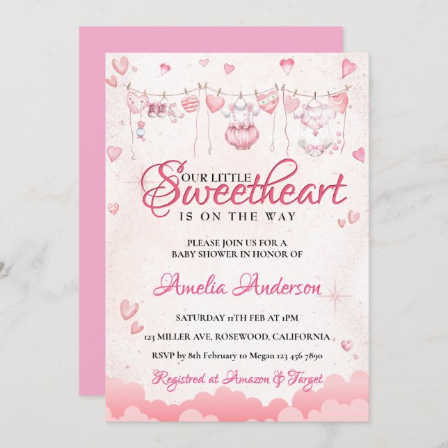 A Little Sweetheart Modern Valentine Baby Shower Einladung (Vorne/Hinten)