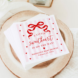 A Little Sweetheart Pink and Red Bow Baby Shower Serviette