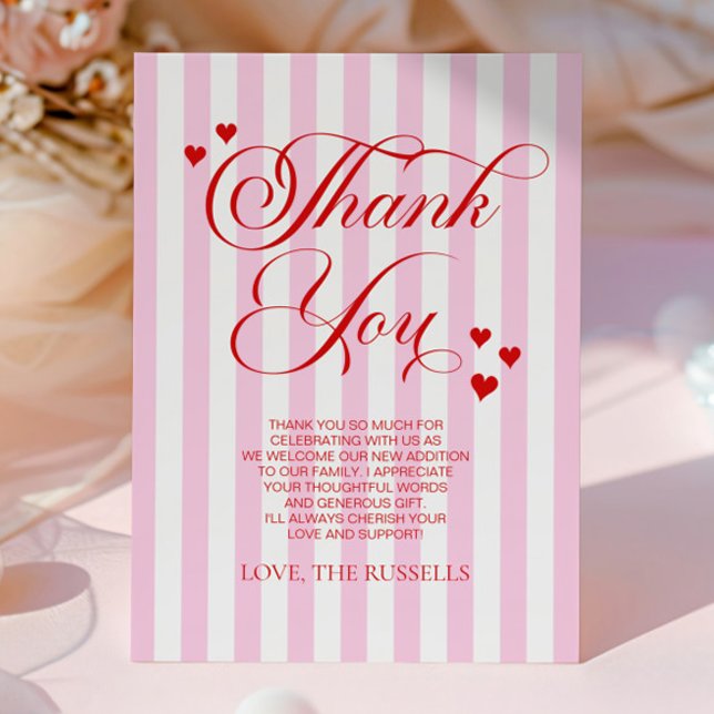 A Little Sweetheart Pink Red Hearts Baby Shower Dankeskarte (Von Creator hochgeladen)