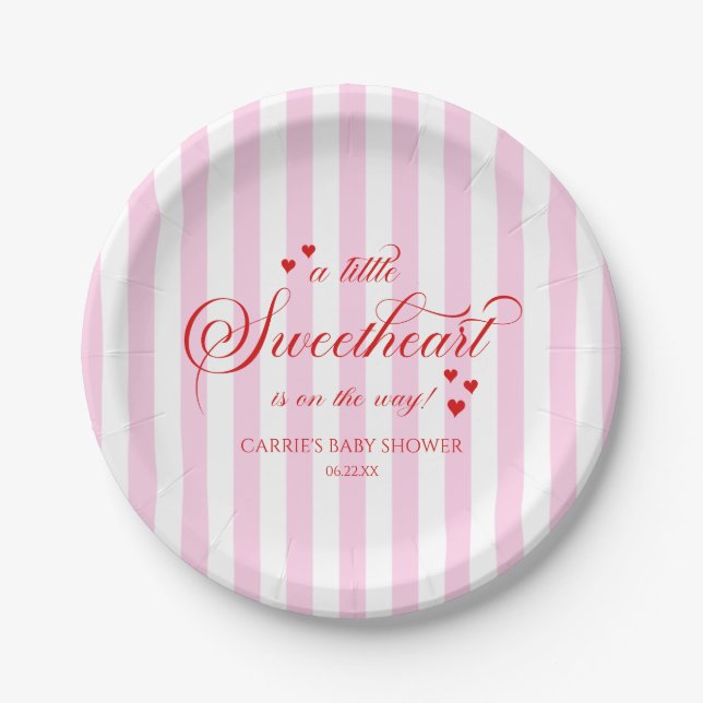 A Little Sweetheart Pink Red Hearts Baby Shower Pappteller (Vorderseite)
