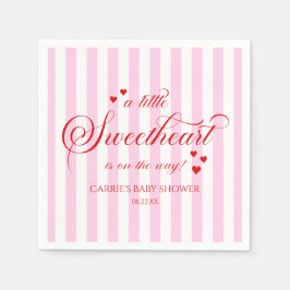 A Little Sweetheart Pink Red Hearts Baby Shower Serviette