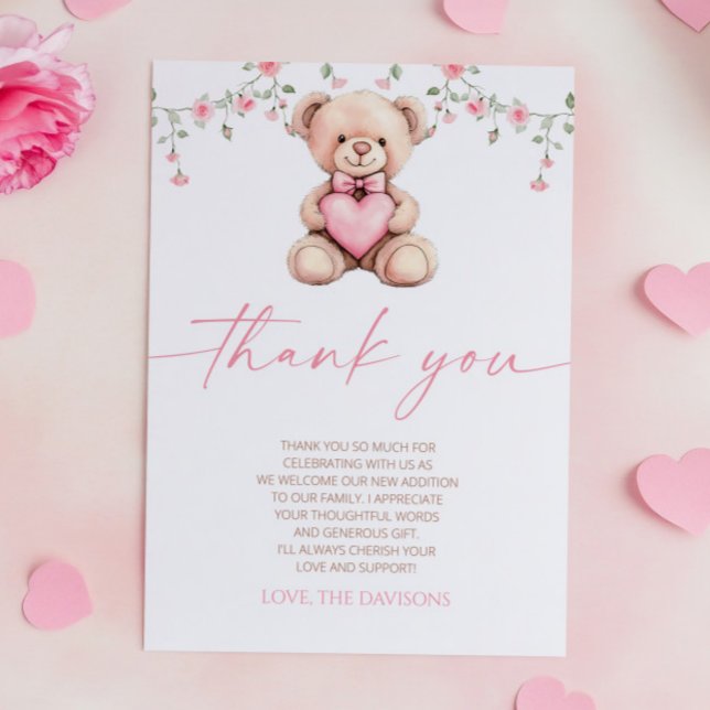 A Little Sweetheart Pink Teddy Bear Baby Shower Dankeskarte (Von Creator hochgeladen)
