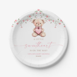 A Little Sweetheart Pink Teddy Bear Baby Shower Pappteller