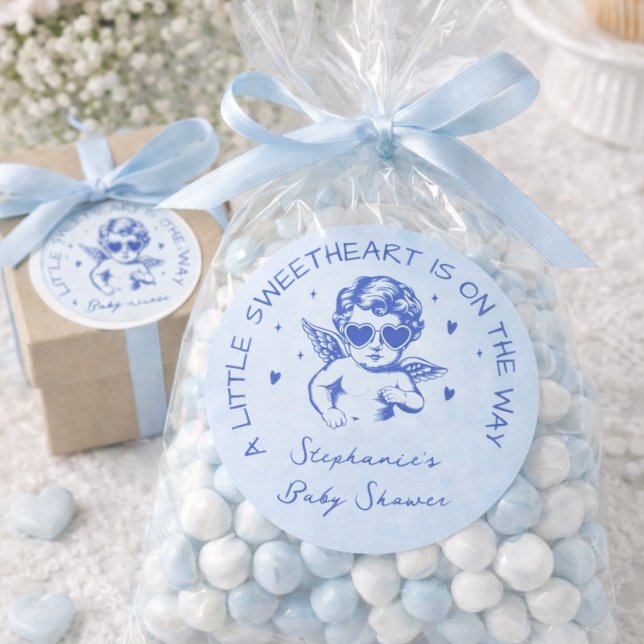 A Little Sweetheart Valentines Boy Baby Shower Runder Aufkleber (Von Creator hochgeladen)