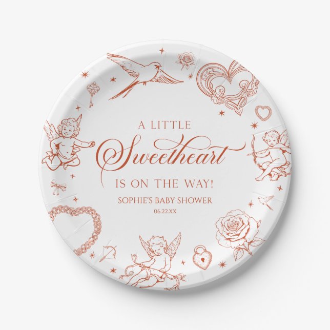 A Little Sweetheart Valentine's Day Baby Shower Pappteller (Vorderseite)