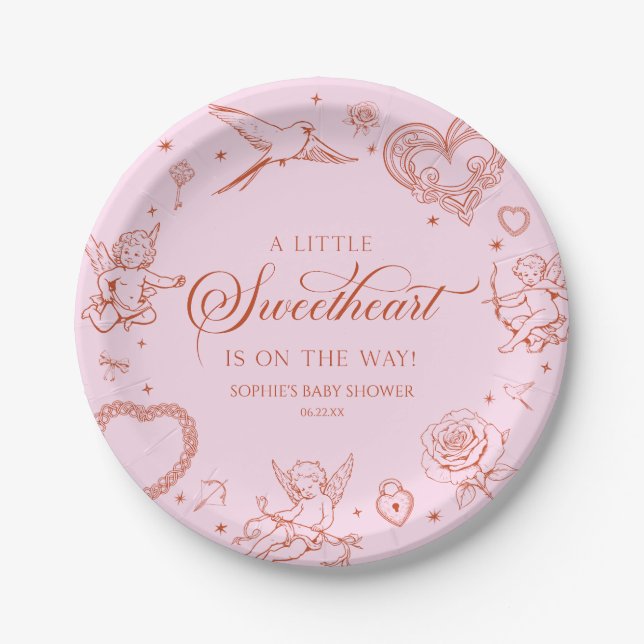 A Little Sweetheart Valentine's Day Baby Shower Pappteller (Vorderseite)