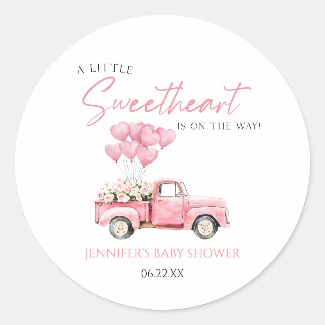 A Little Sweetheart Valentine's Day Baby Shower Runder Aufkleber (Vorderseite)
