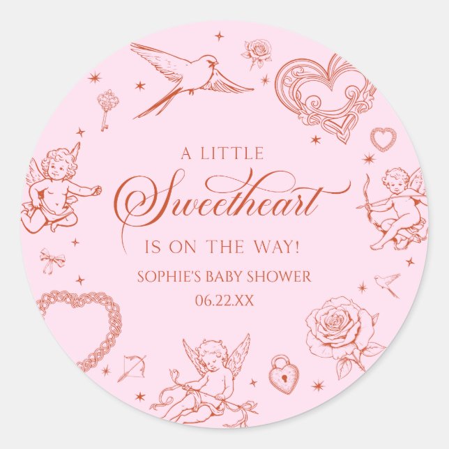 A Little Sweetheart Valentine's Day Baby Shower Runder Aufkleber (Vorderseite)