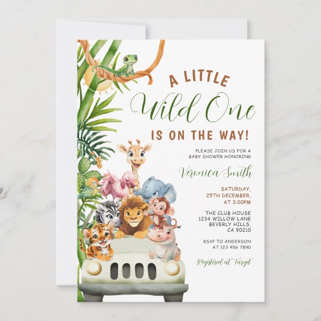 A Little Wild One Baby Shower Forest Animals Truck Einladung (Vorderseite)