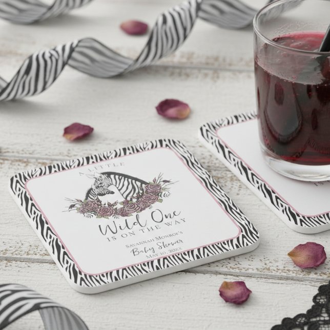 A Little Wild One Mommy and Baby Zebra Rechteckiger Pappuntersetzer (Cute Soft Gothic Zebra and Roses Little Wild One Coasters for Wild One Baby Shower for Mother to Be)