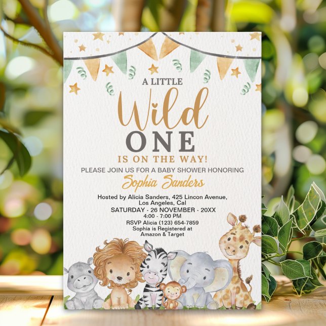 A Little Wild One Safari Animals Baby Shower Einladung (Von Creator hochgeladen)