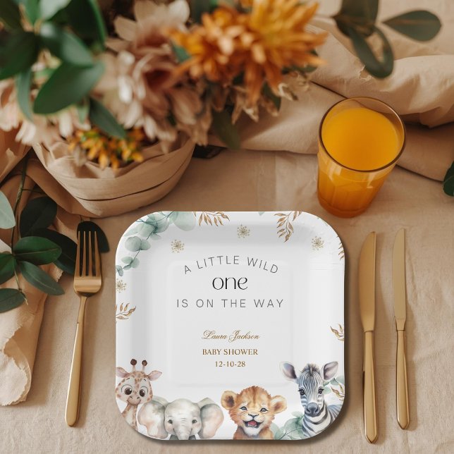 A Little Wild One Safari Baby Animals Baby shower Pappteller (Von Creator hochgeladen)