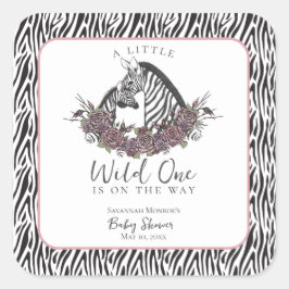 A Little Wild One Zebra Baby Shower Quadratischer Aufkleber
