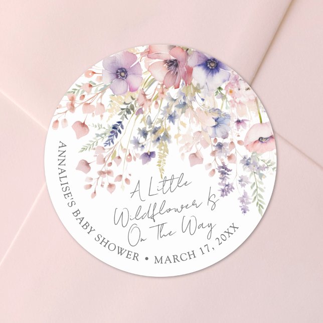 A Little Wildflower Floral Baby Shower Runder Aufkleber (A Little Wildflower Floral Baby Shower Classic Round Sticker)