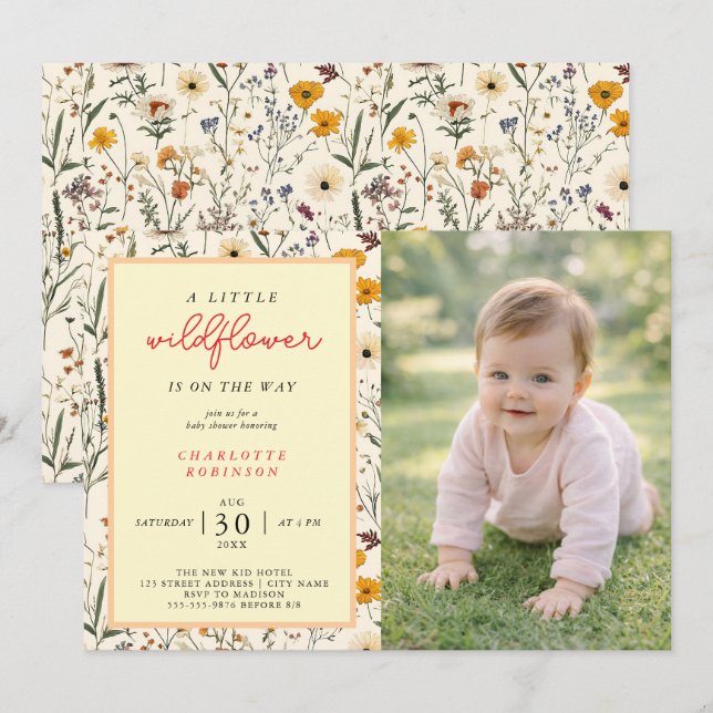 A Little Wildflower Girl Baby Shower Einladung (Vorne/Hinten)