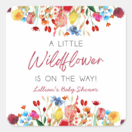 A Little Wildflower Is On The Way Baby Shower Quadratischer Aufkleber