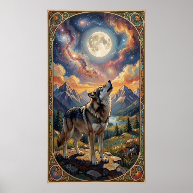 A lone wolf howls at a moon  poster (Vorne)