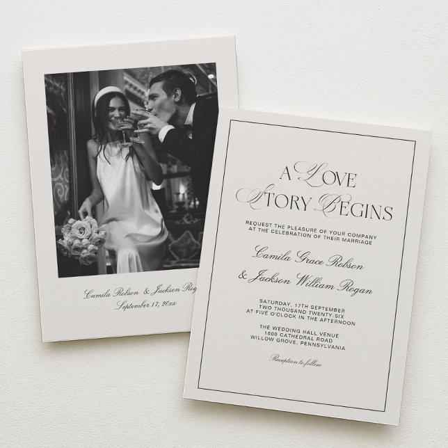 A Love Story Old Money Black and Ivory Wedding Einladung (Von Creator hochgeladen)