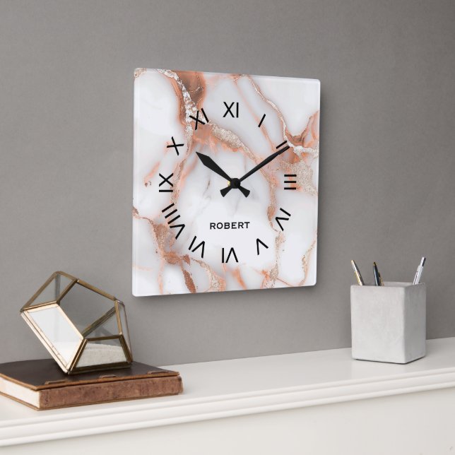 A luxurious rose-gold marble background quadratische wanduhr (Büro)
