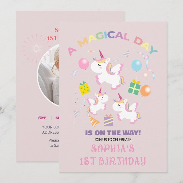 A Magical Unicorn Birthday Invitation Einladung (Vorne/Hinten)