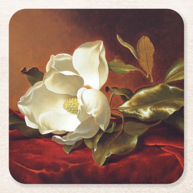 A Magnolia on Red Velvet, Rechteckiger Pappuntersetzer (Vorderseite)