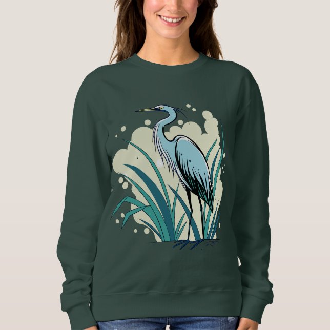 A Majestic Blue Heron Stands Tall In A Vibrant Nat Sweatshirt (Vorderseite)