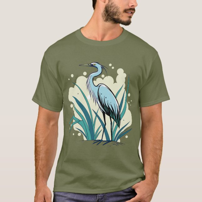 A Majestic Blue Heron Stands Tall In A Vibrant Nat T-Shirt (Vorderseite)
