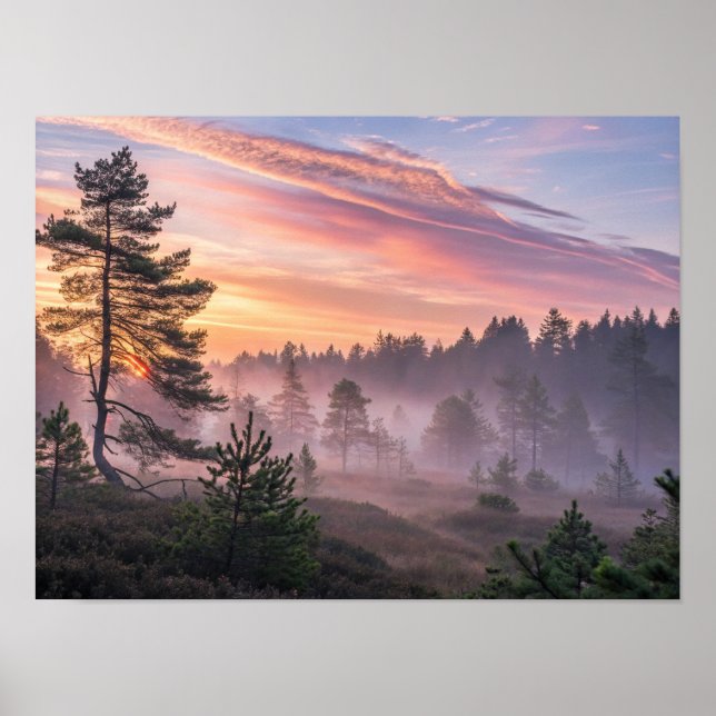 A Majestic Boreal Forest at Dawn with Radiant Morn Poster (Vorne)