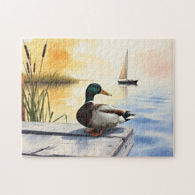 A Mallard rests on the dock Puzzle (Horizontal)