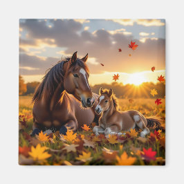 A Mama Horse and her Foal in Autumn Magnet