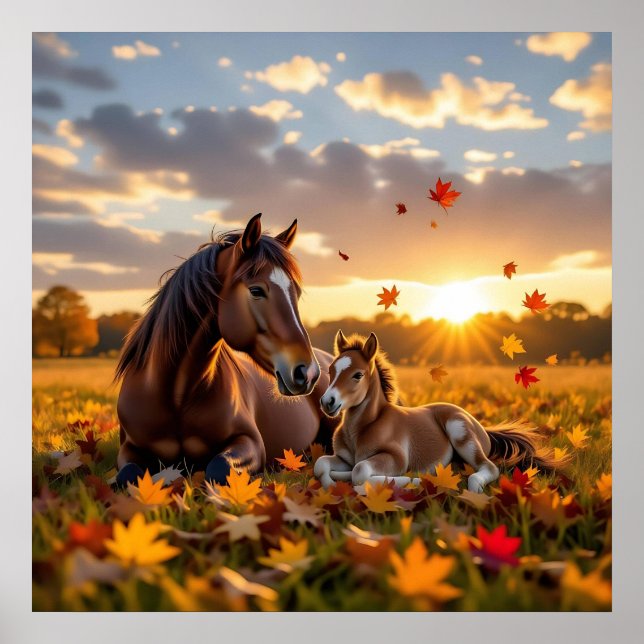 A Mama Horse and her Foal in Autumn Poster (Vorne)