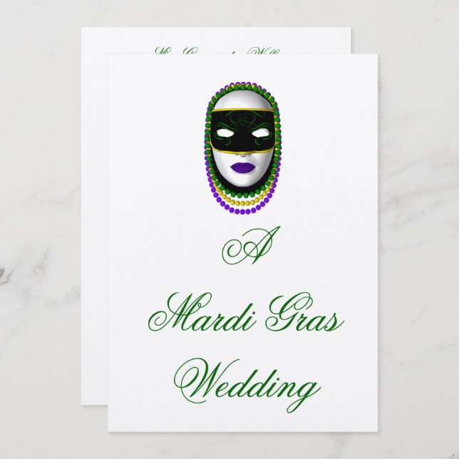 "A Mardi Gras Wedding" Beaded Mask - Black/Green/P Einladung (Vorne/Hinten)