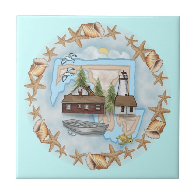 A Maryland Muscheln Lighthouse Keramik Tile Fliese (Vorderseite)