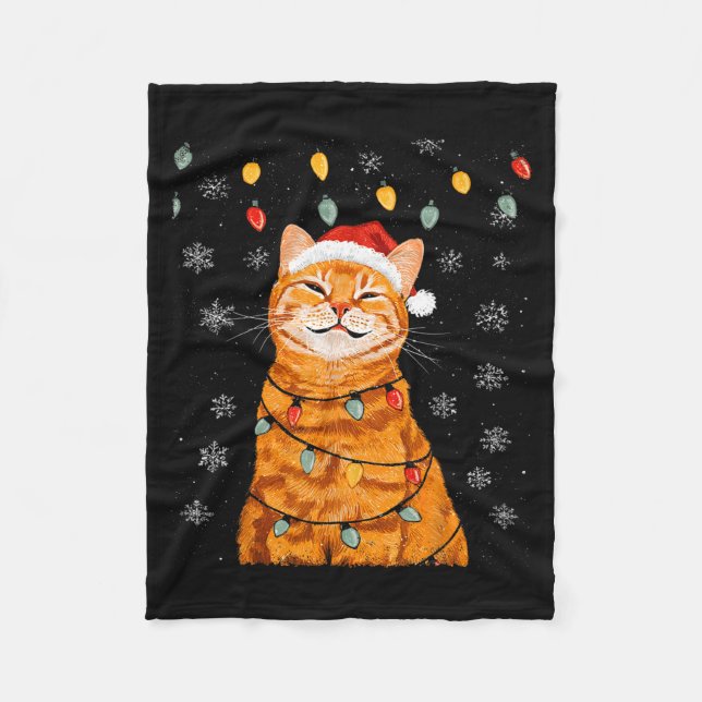 A Merry Christmas Lights Snowflake Ginger Cat Oran Fleecedecke (Vorderseite)
