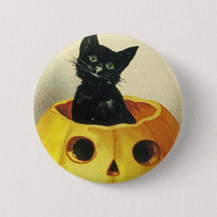 A Merry Haloween Kitten Button
