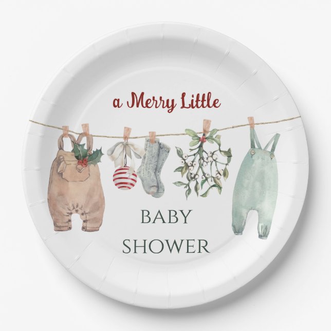 A Merry Little Baby Shower Christmas Clothes Pappteller (Vorderseite)