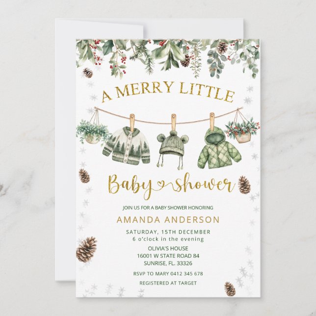 A Merry Little Christmas clothlines Baby Shower Einladung (Vorderseite)