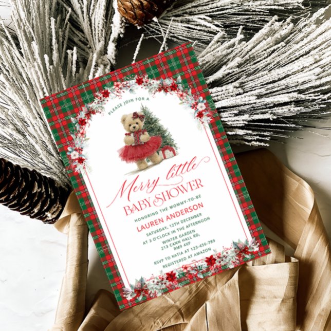 A Merry Little Christmas Tartan Baby Shower Einladung (Von Creator hochgeladen)