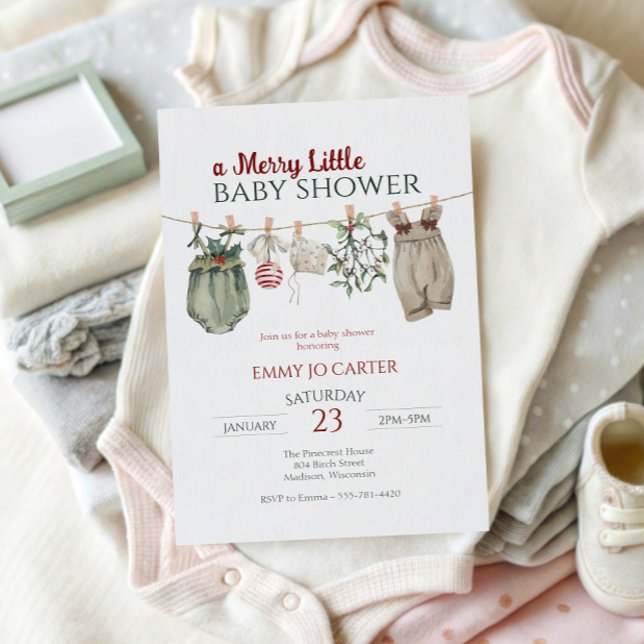 A Merry Little Girl Baby Shower Christmas Clothes Einladung (Von Creator hochgeladen)