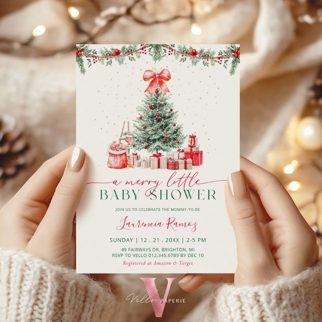 A Merry Little Holiday Christmas Tree Baby Shower Einladung (Von Creator hochgeladen)