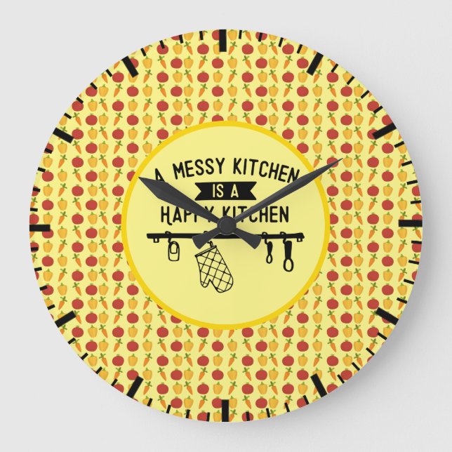 A Messy Kitchen ist eine glückliche Küche Geschenk Große Wanduhr (Vorderseite)