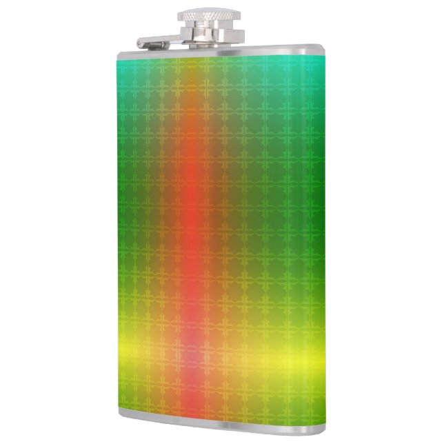A metallic flask with a gradient green to yellow  flachmann (Links)