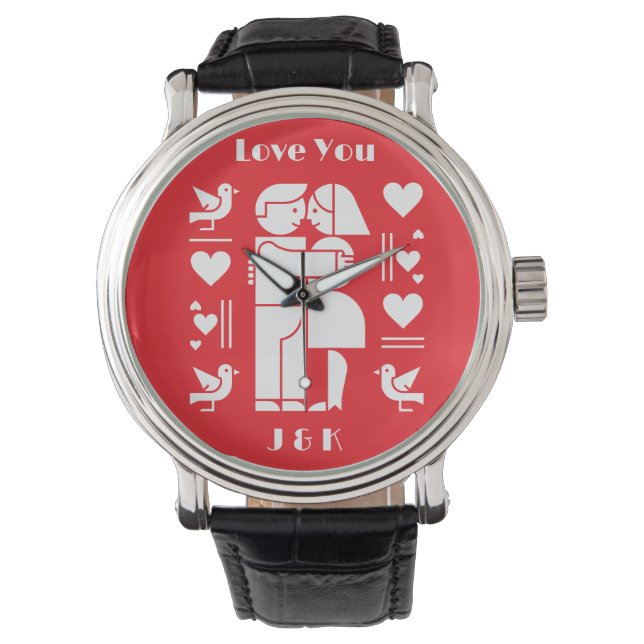 A modern Bauhaus personalized Valentine’s Day Armbanduhr (Vorderseite)