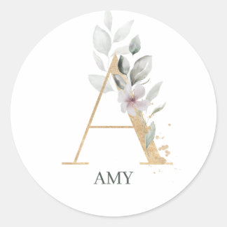 A Monogram Floral Classic Round Aufkleber