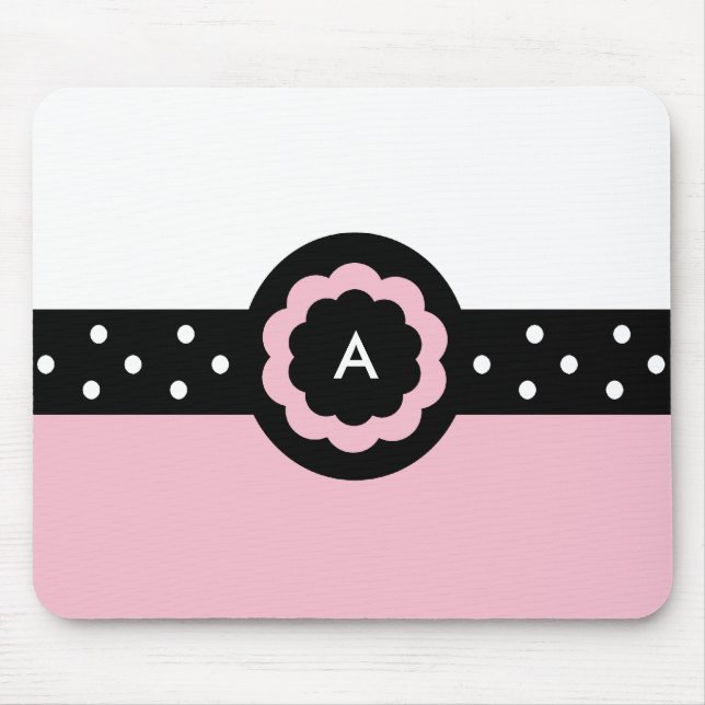 A: Monogramm A Dotted Pink & White Mousepad (Vorne)