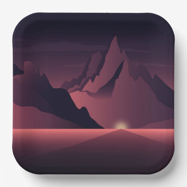 A mountain sunset illustration        pappteller (Vorderseite)