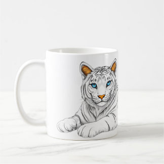 A mug with the image of a tiger with burning eyes. kaffeetasse